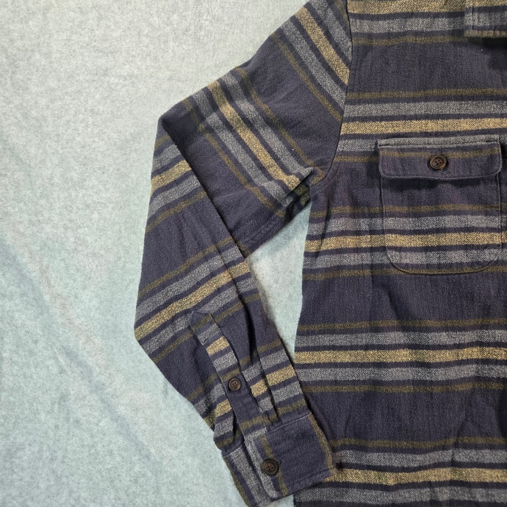 Lucky Brand Mens Small Blue Tan Striped Flannel Button Down Shirt F00245 - Picture 13 of 16